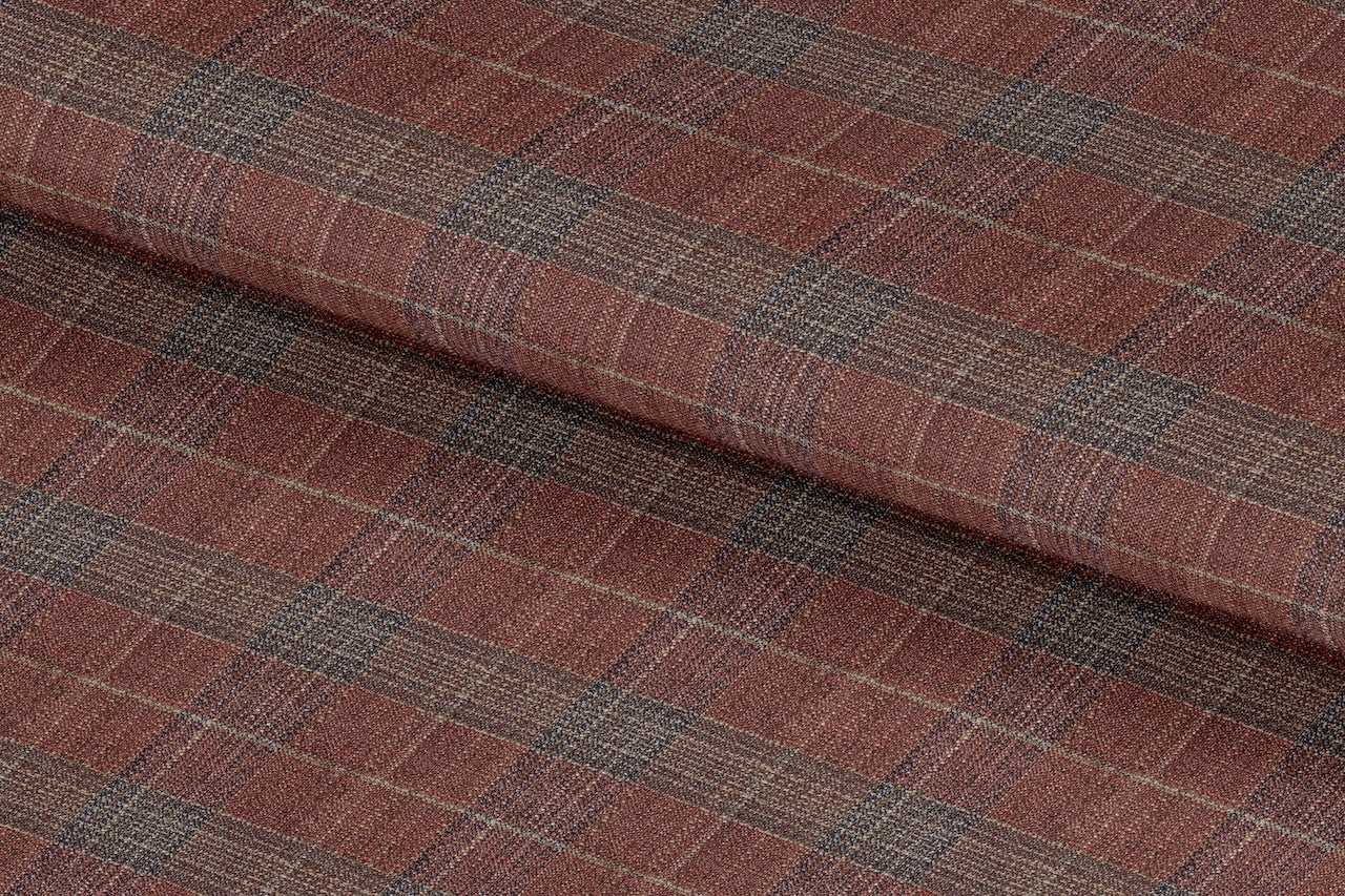 255136/G5-23112 Burnt Orange & Navy Check Linen Suit Fabric