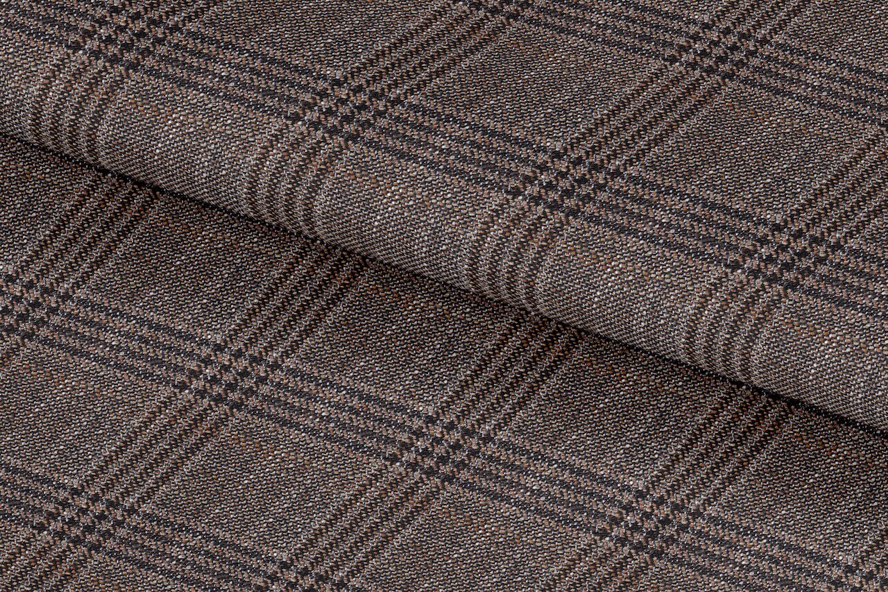 255165/G5-23101 Bronze & Charcoal Black Check Linen Suit Fabric