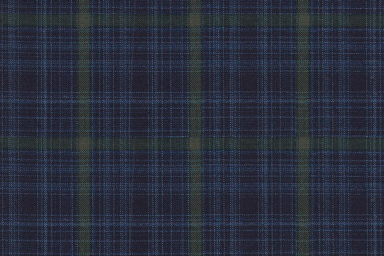 4847/G3-21765 Navy With Light Blue & Moss Green Windowpane Jacket Fabric