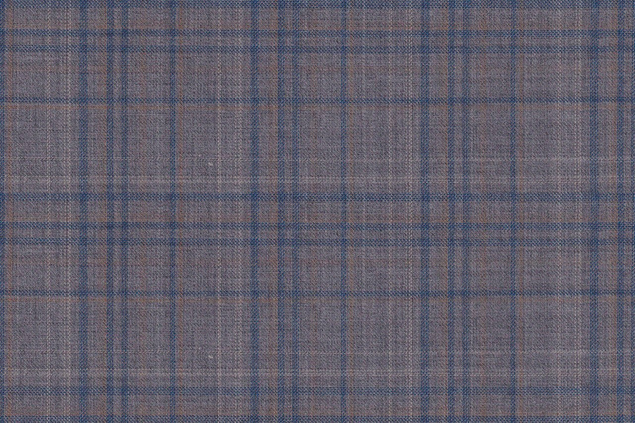 4851/G3-21729 Light Grey With Gold & Blue Check Jacket Fabric