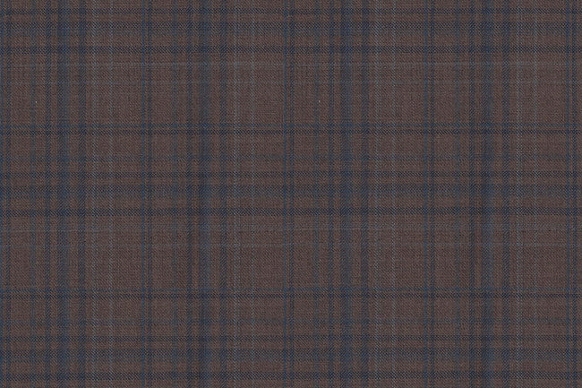 4853/G3-21731 Light Brown With Navy & Blue Check Pants Fabric