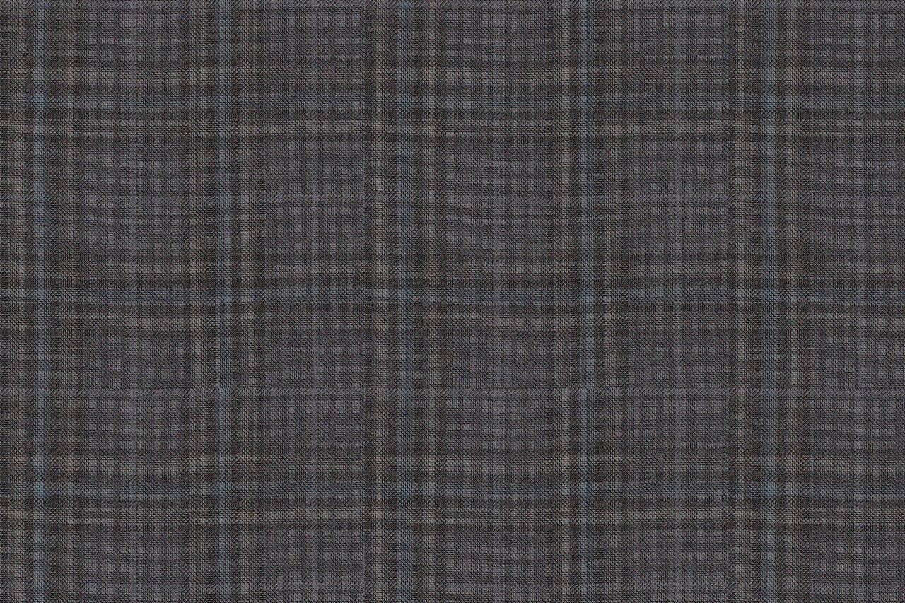 4867/G3-21745 Taupe & Blue Check Pants Fabric