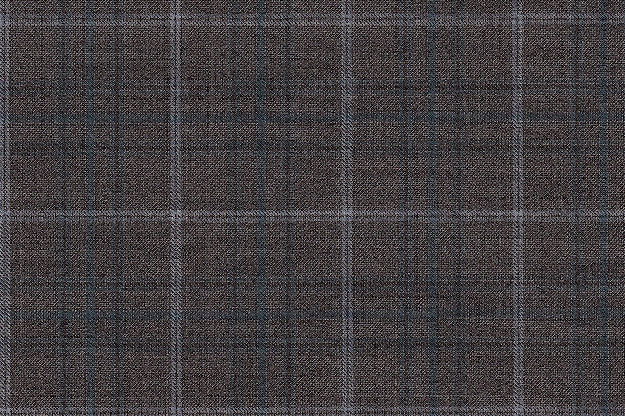 4892/G3-21771 Brown With Silver & Blue Check Pants Fabric