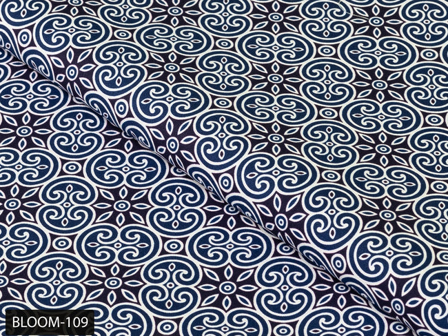 COLOR 109/BLOOM 109 Blue and White Printed Fine Giza Cotton Shirting Fabric