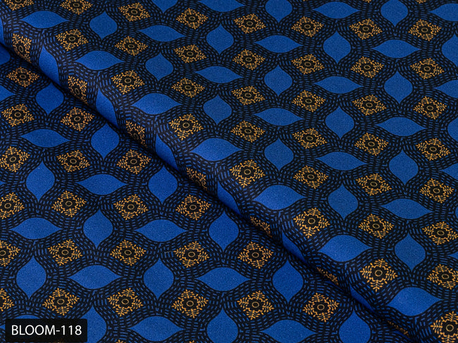 COLOR 118/BLOOM 118 Blue and Yellow Printed Fine Giza Cotton Shirting Fabric