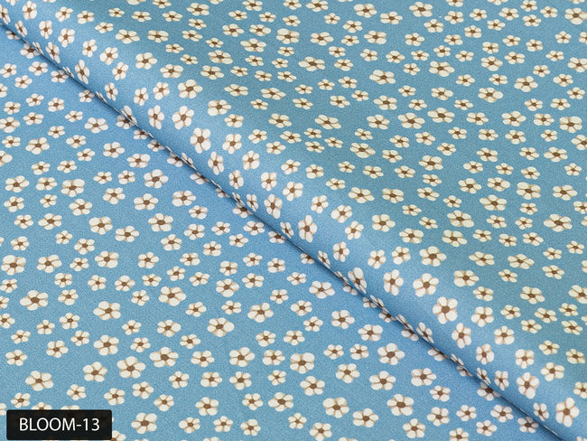 COLOR 13/BLOOM 13 Blue and White Floral Printed Fine Giza Cotton Shirting Fabric