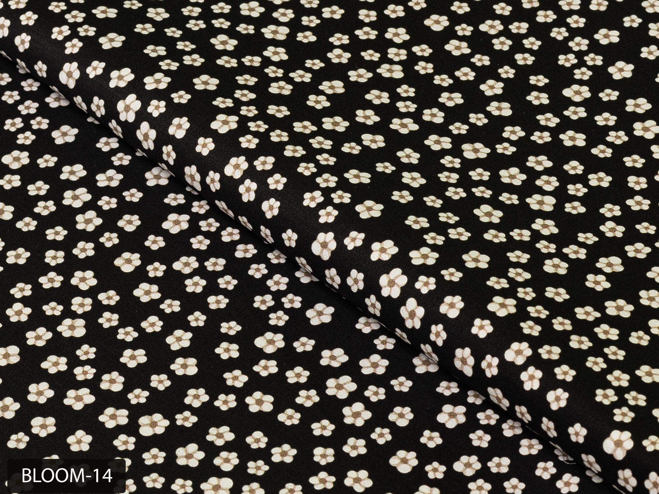 COLOR 14/BLOOM 14 Black and White Floral Printed Fine Giza Cotton Shirting Fabric