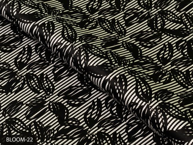 COLOR 22/BLOOM 22 Black and White Floral Printed Fine Giza Cotton Shirting Fabric