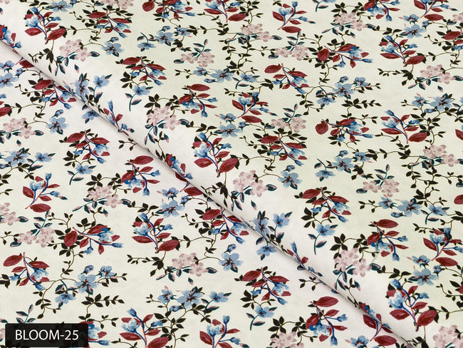 COLOR 25/BLOOM 25 White and Blue Floral Printed Fine Giza Cotton Shirting Fabric