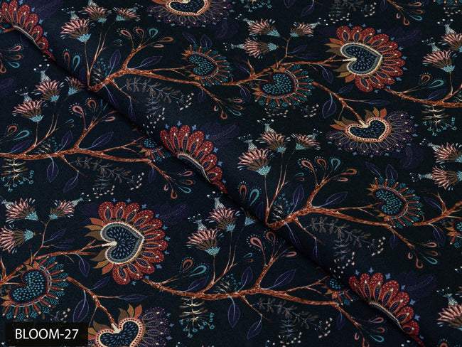 COLOR 27/BLOOM 27 Blue and Red Floral Printed Fine Giza Cotton Shirting Fabric