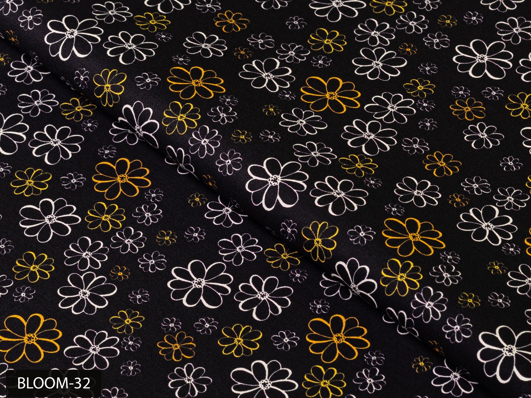 COLOR 32/BLOOM 32 Black and White Floral Printed Fine Giza Cotton Shirting Fabric