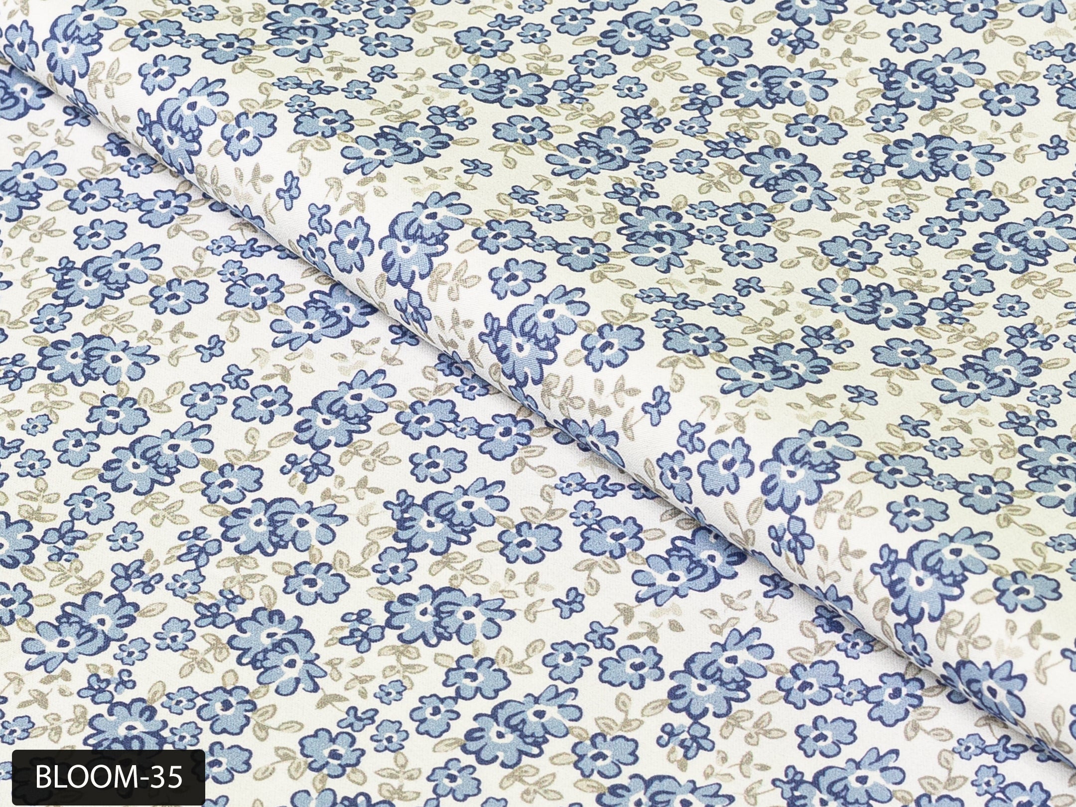 COLOR 35/BLOOM 35 Blue and White Floral Printed Fine Giza Cotton Shirting Fabric