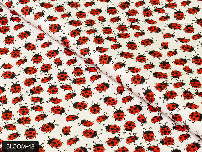 COLOR 48/BLOOM 48 Red and Black Lady Bug Printed Fine Giza Cotton Shirting Fabric