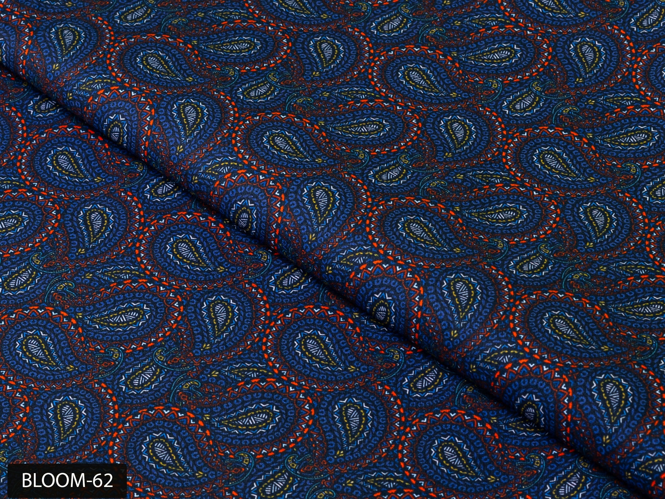 COLOR 62/BLOOM 62 Blue and Red Paisley Printed Fine Giza Cotton Shirting Fabric