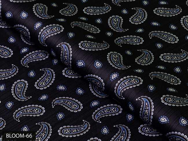 COLOR 66/BLOOM 66 Blue and Black Paisley Printed Fine Giza Cotton Shirting Fabric