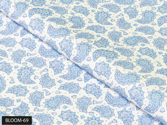 COLOR 69/BLOOM 69 Blue and White Paisley Printed Fine Giza Cotton Shirting Fabric