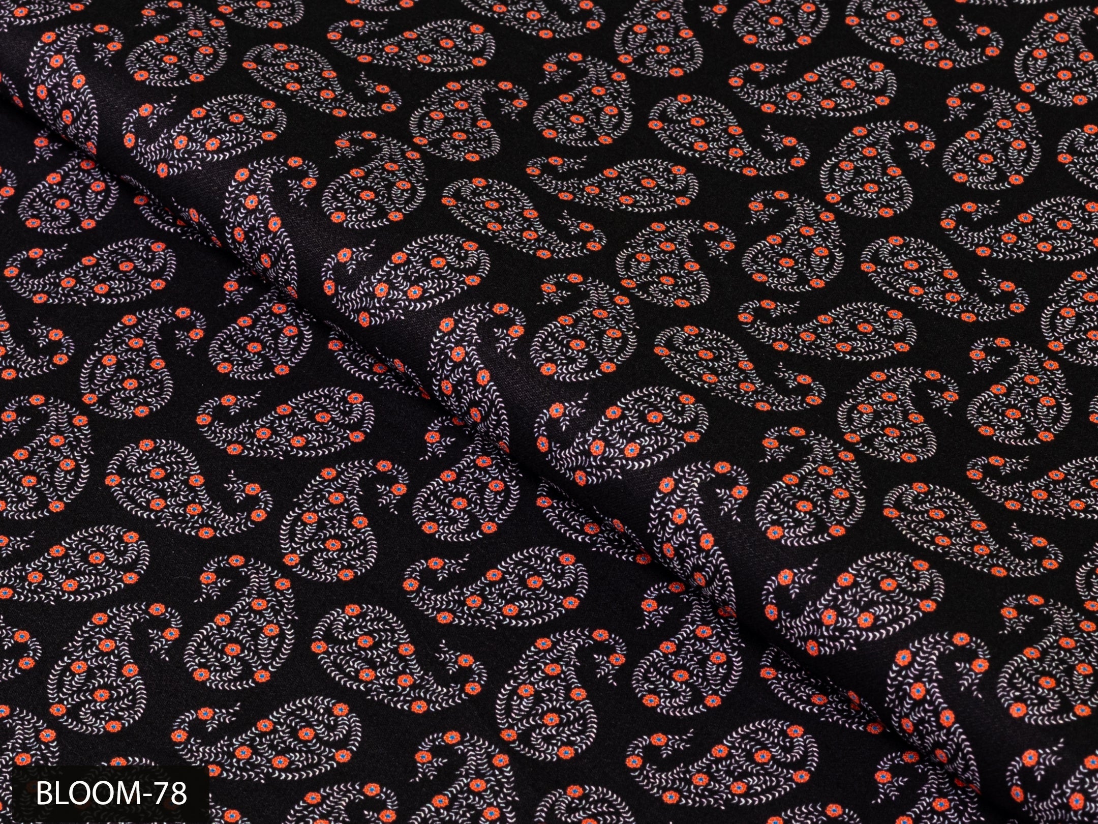 COLOR 78/BLOOM 78 Black and Red Paisley Printed Fine Giza Cotton Shirting Fabric