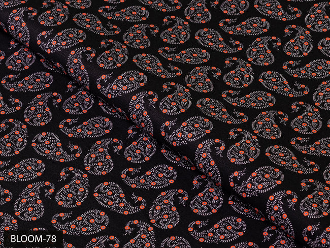 COLOR 78/BLOOM 78 Black and Red Paisley Printed Fine Giza Cotton Shirting Fabric