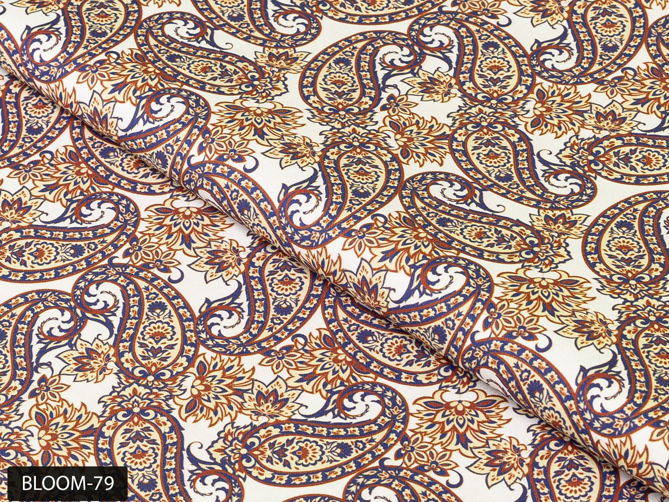 COLOR 79/BLOOM 79 Blue and Red Paisley Printed Fine Giza Cotton Shirting Fabric