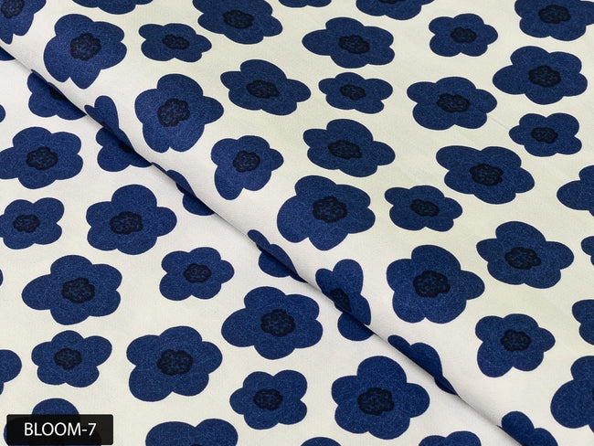 COLOR 7/BLOOM 7 Blue and White Floral Printed Fine Giza Cotton Shirting Fabric