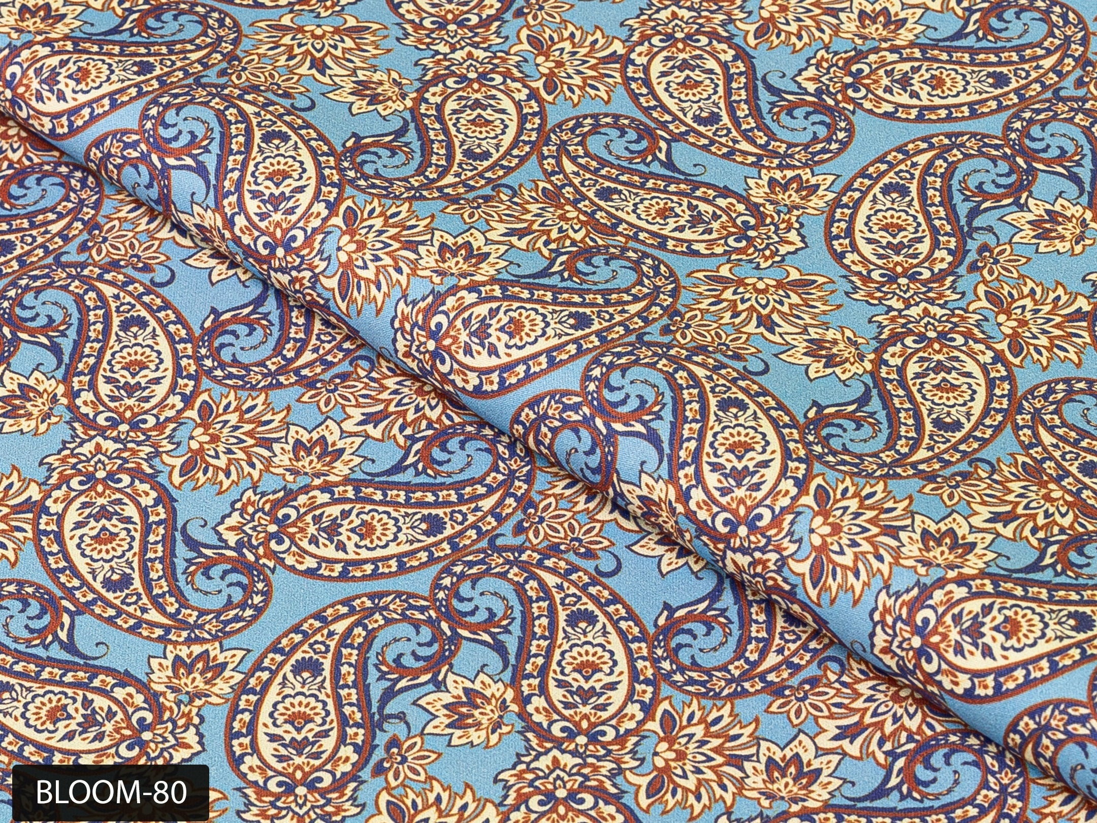 COLOR 80/BLOOM 80 Blue and Red Paisley Printed Fine Giza Cotton Shirting Fabric