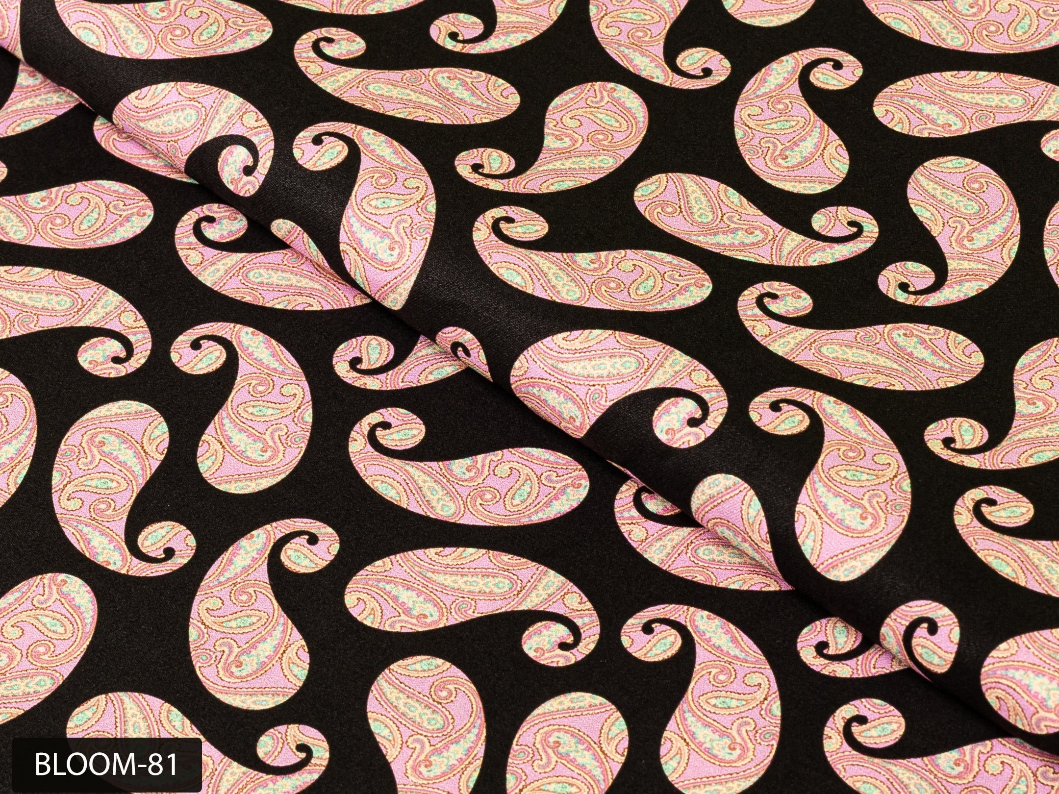 COLOR 81/BLOOM 81 Pink and Black Paisley Printed Fine Giza Cotton Shirting Fabric