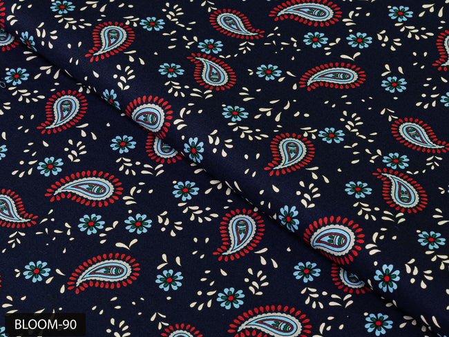 COLOR 90/BLOOM 90 Blue and Red Paisley Printed Fine Giza Cotton Shirting Fabric