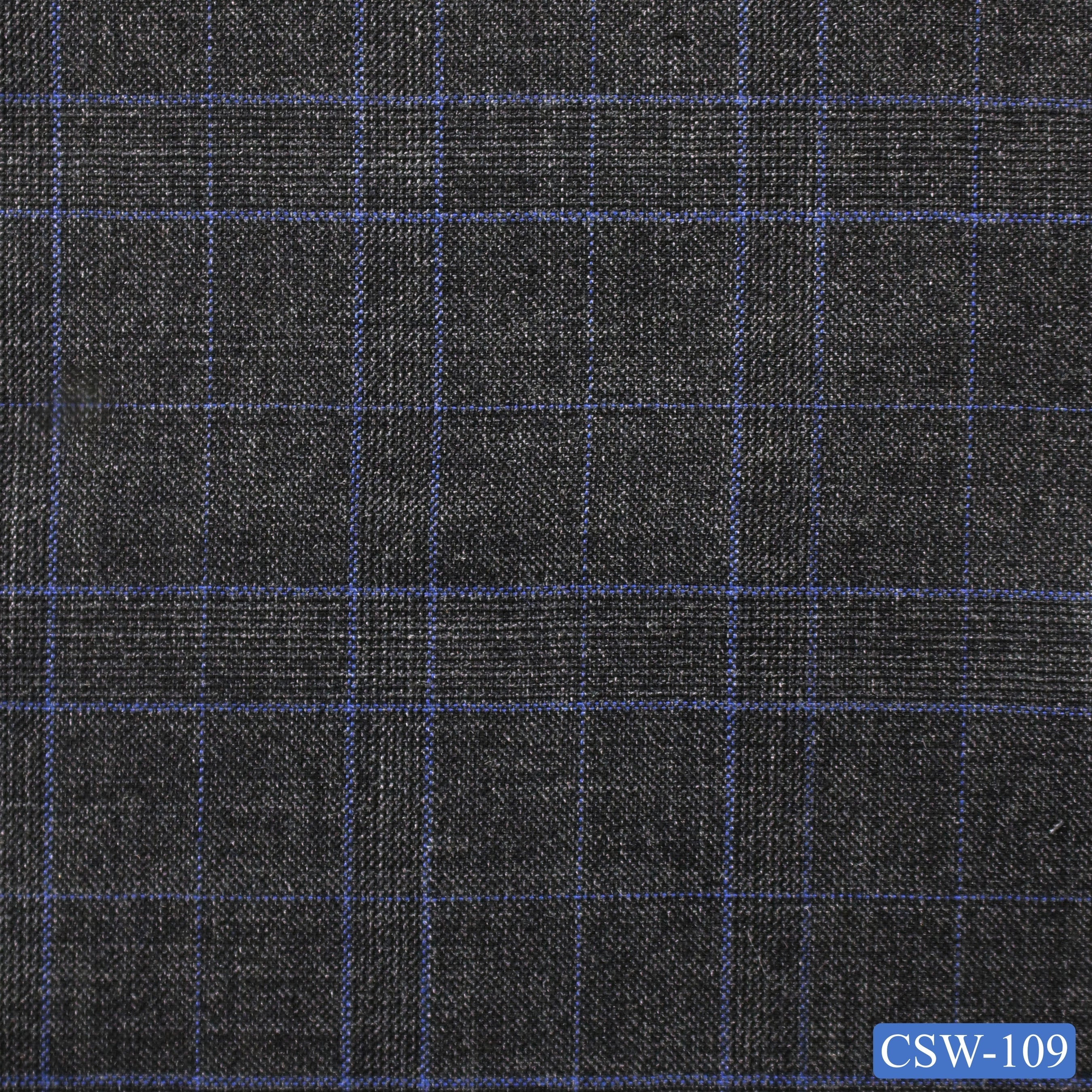 CSW-109/V3-19069 Grey With Blue Plaid Suit Fabric