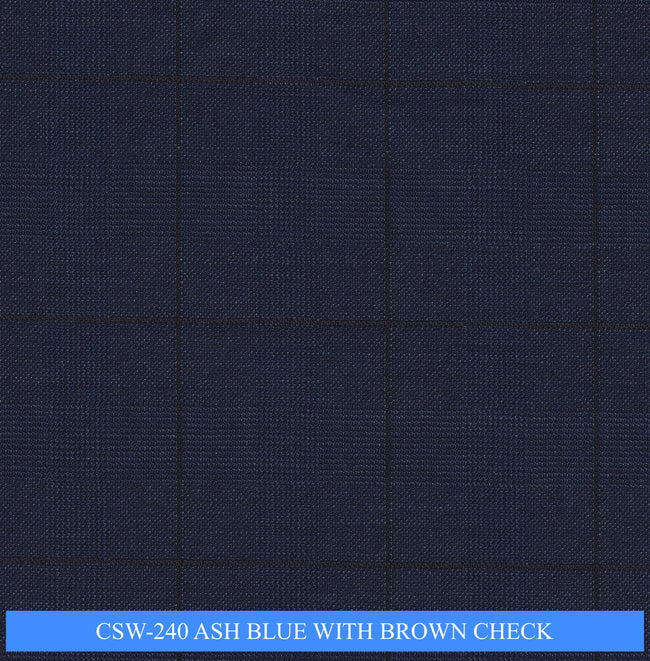 CSW-240/V3-19159 Ash Blue With Brown Check Suit Fabric