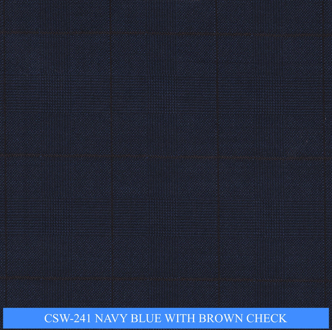 CSW-241/V3-19160 Navy Blue With Brown Check Suit Fabric