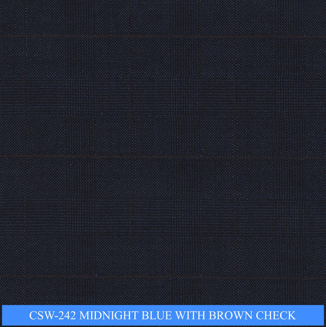 CSW-242/V3-19161 Midnight Blue With Brown Check Suit Fabric