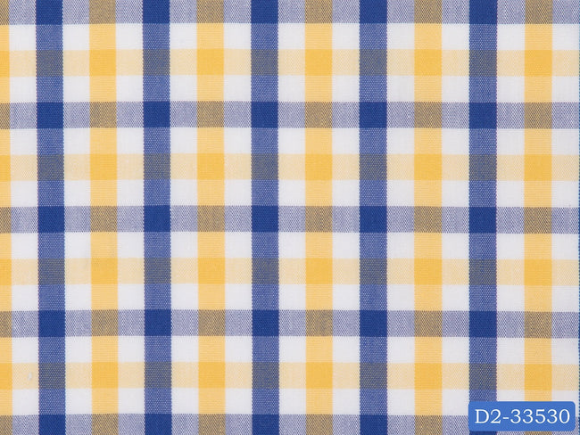 D2-33530 White, Yellow And Blue Check Shirting Fabric