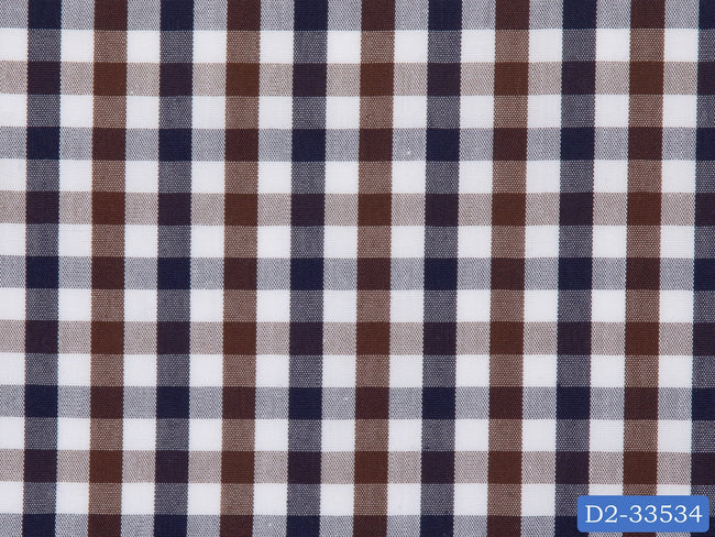 D2-33534 White, Brown And Dark Blue Check Shirting Fabric