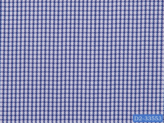 D2-33553 White With Small Blue Check Shirting Fabric