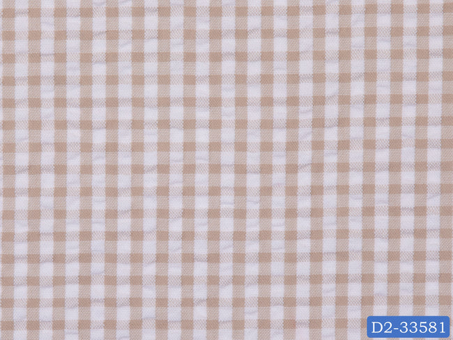 SEERSUCKER-11/D2-33581 Tan and White Check Shirting Fabric