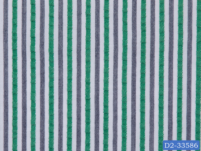 SEERSUCKER-15/D2-33586 White, Green and Grey Stripe Shirting Fabric