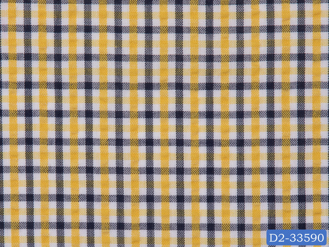 SEERSUCKER-17/D2-33590 White with Yellow and Dark Blue Check Shirting Fabric