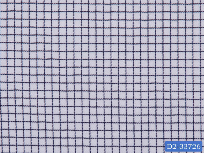 D2-33726 White With Small Dark Blue Check Shirting Fabric