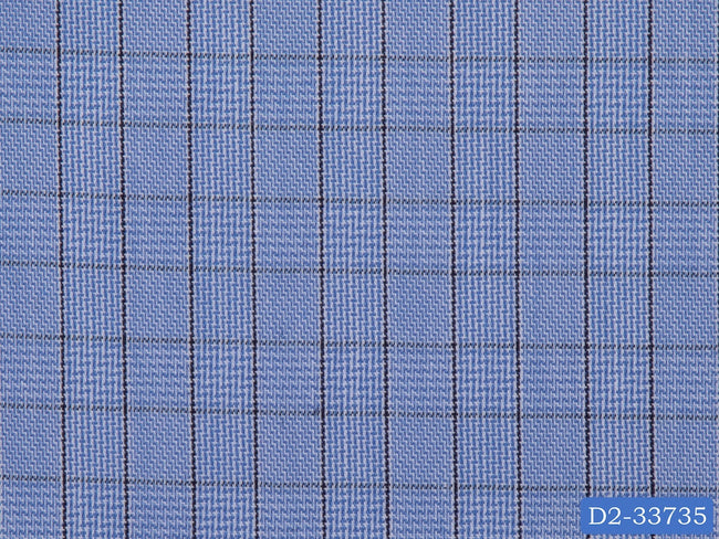 D2-33735 Black Check On  Blue Texture Shirting Fabric