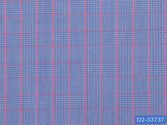 D2-33737 Pink Check On Blue Texture Shirting Fabric