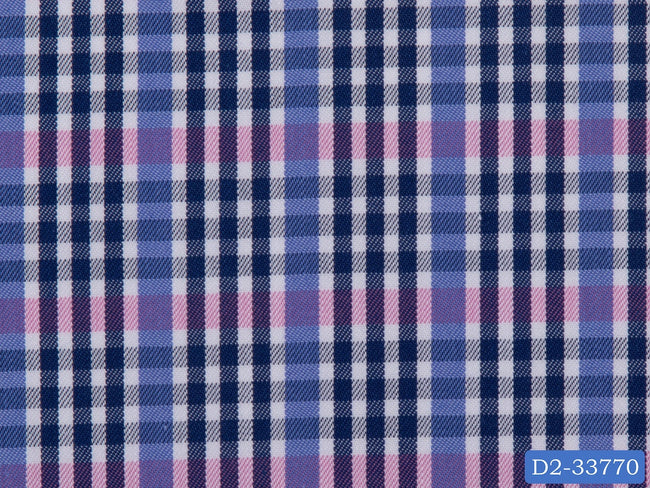 D2-33770 White, Pink And Blue Multi Check Shirting Fabric