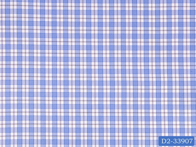 D2-33907 White, Blue And Grey Check Shirting Fabric