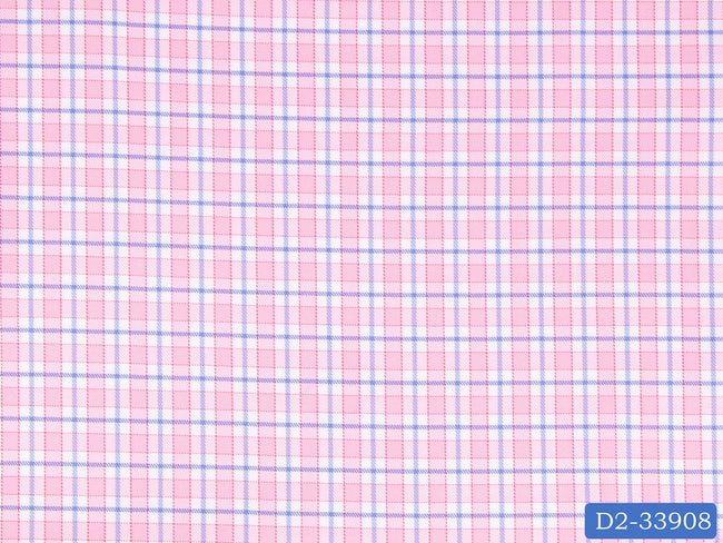 D2-33908 White, Blue And Pink Check Shirting Fabric