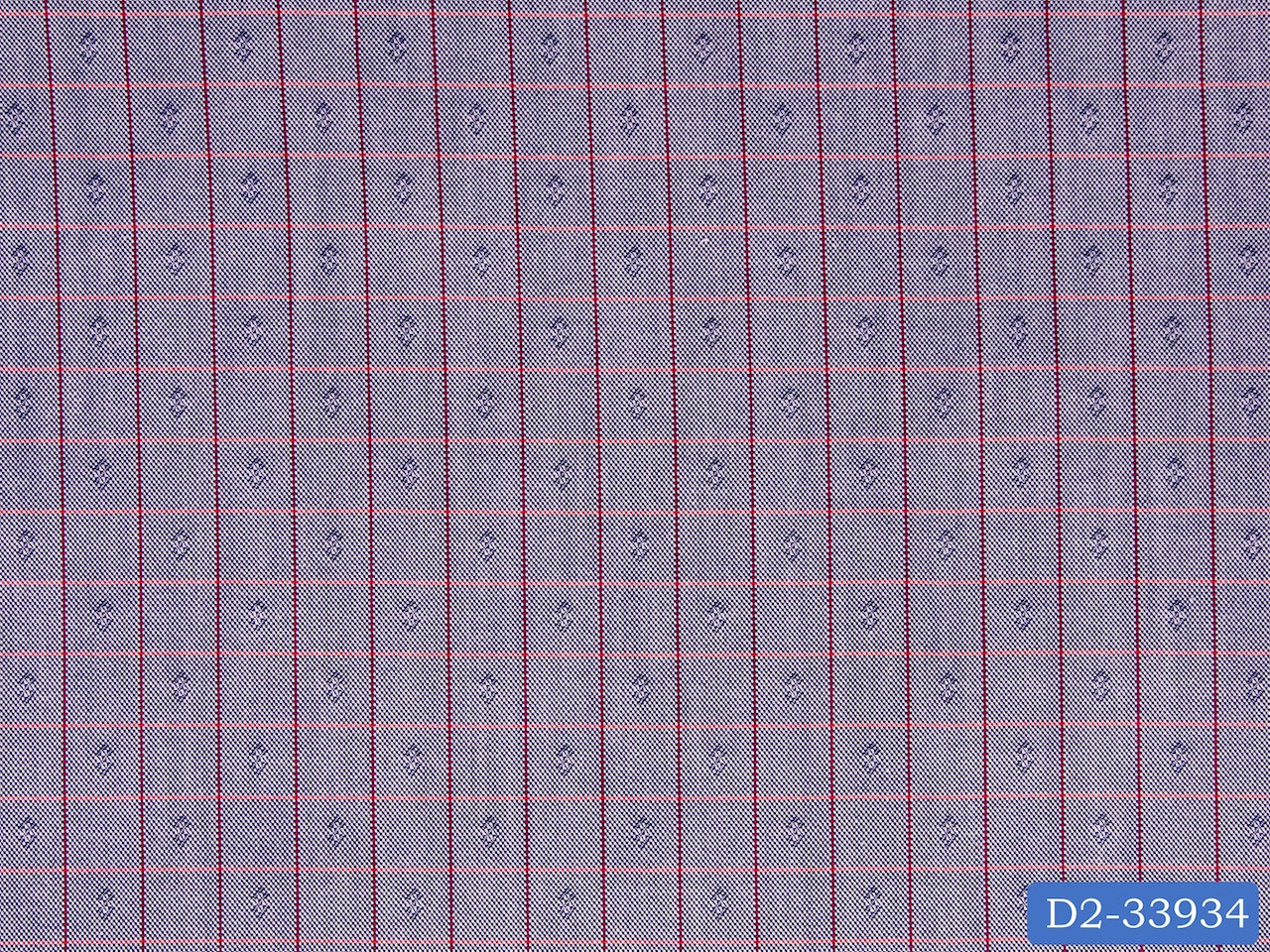 D2-33934 Red And Orange Check On Navy Shirting Fabric