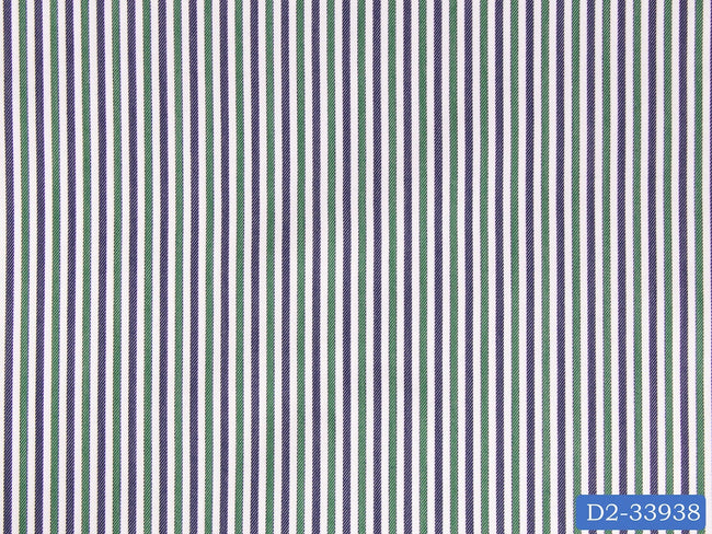 D2-33938 Green, White And Dark Blue Stripe Shirting Fabric