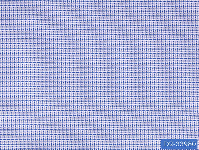 D2-33980 White, Light Blue And Navy Houndstooth Shirting Fabric