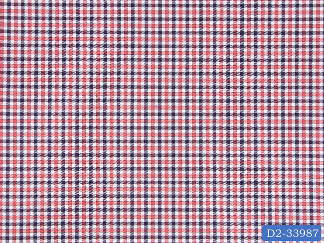 D2-33987 White, Red And Dark Blue Check Shirting Fabric