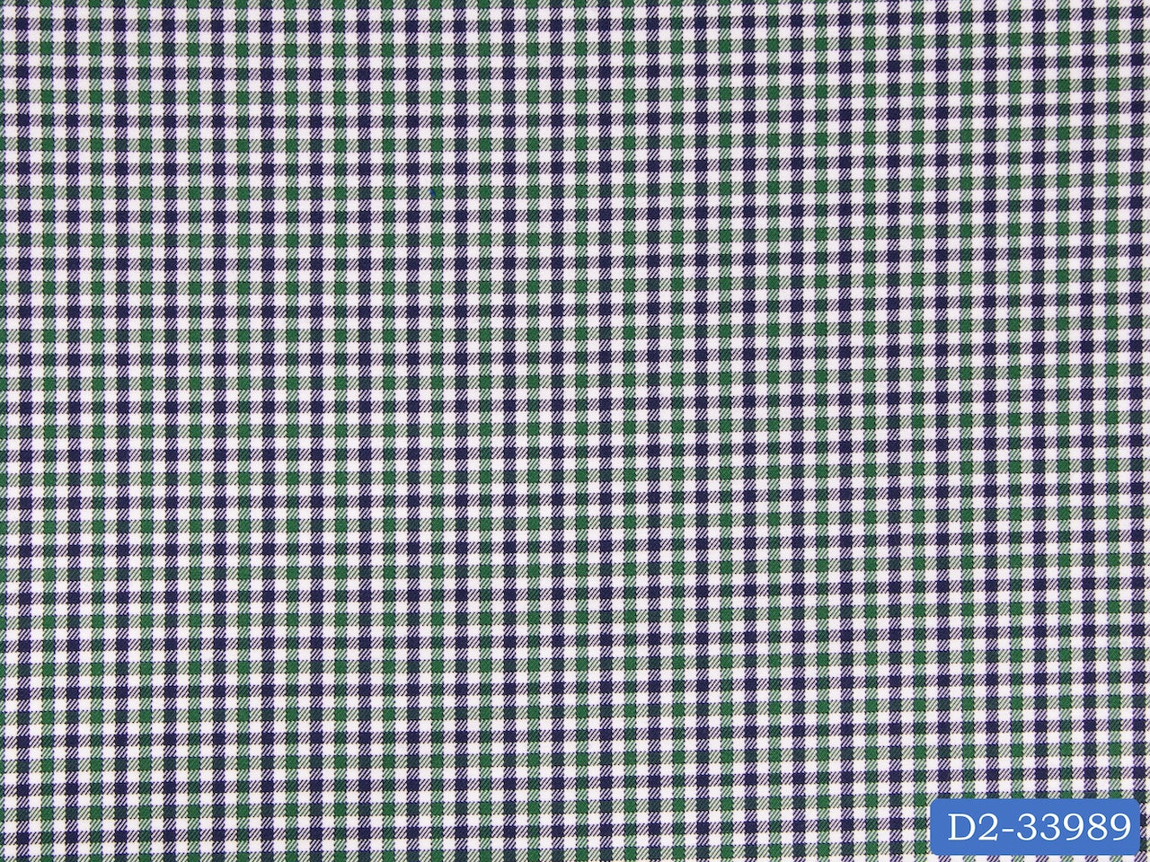 D2-33989 White, Green And Dark Blue Check Shirting Fabric