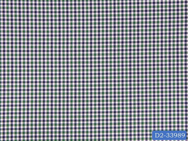 D2-33989 White, Green And Dark Blue Check Shirting Fabric