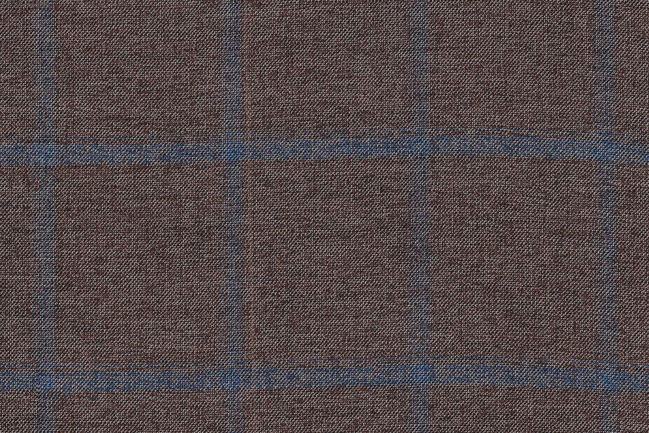 JT-2195007/G1-22972 Brown With Blue Windowpane Suit Fabric